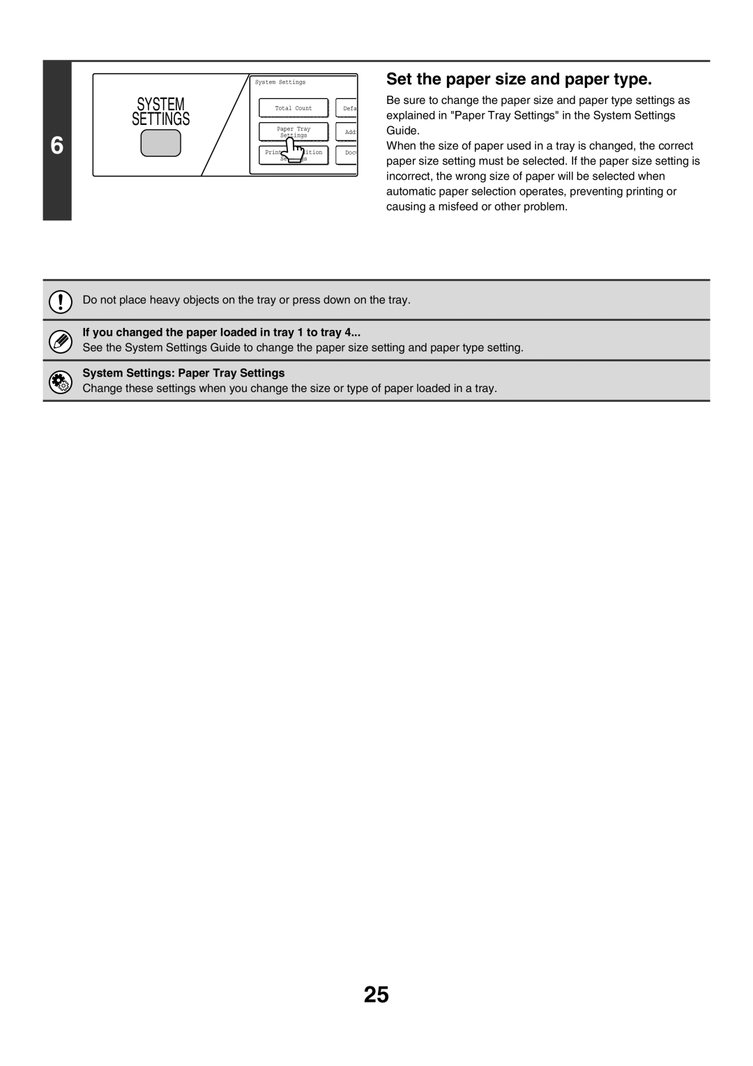 Sharp MX-2300G, MX-2700G manual Set the paper size and paper type, If you changed the paper loaded in tray 1 to tray 