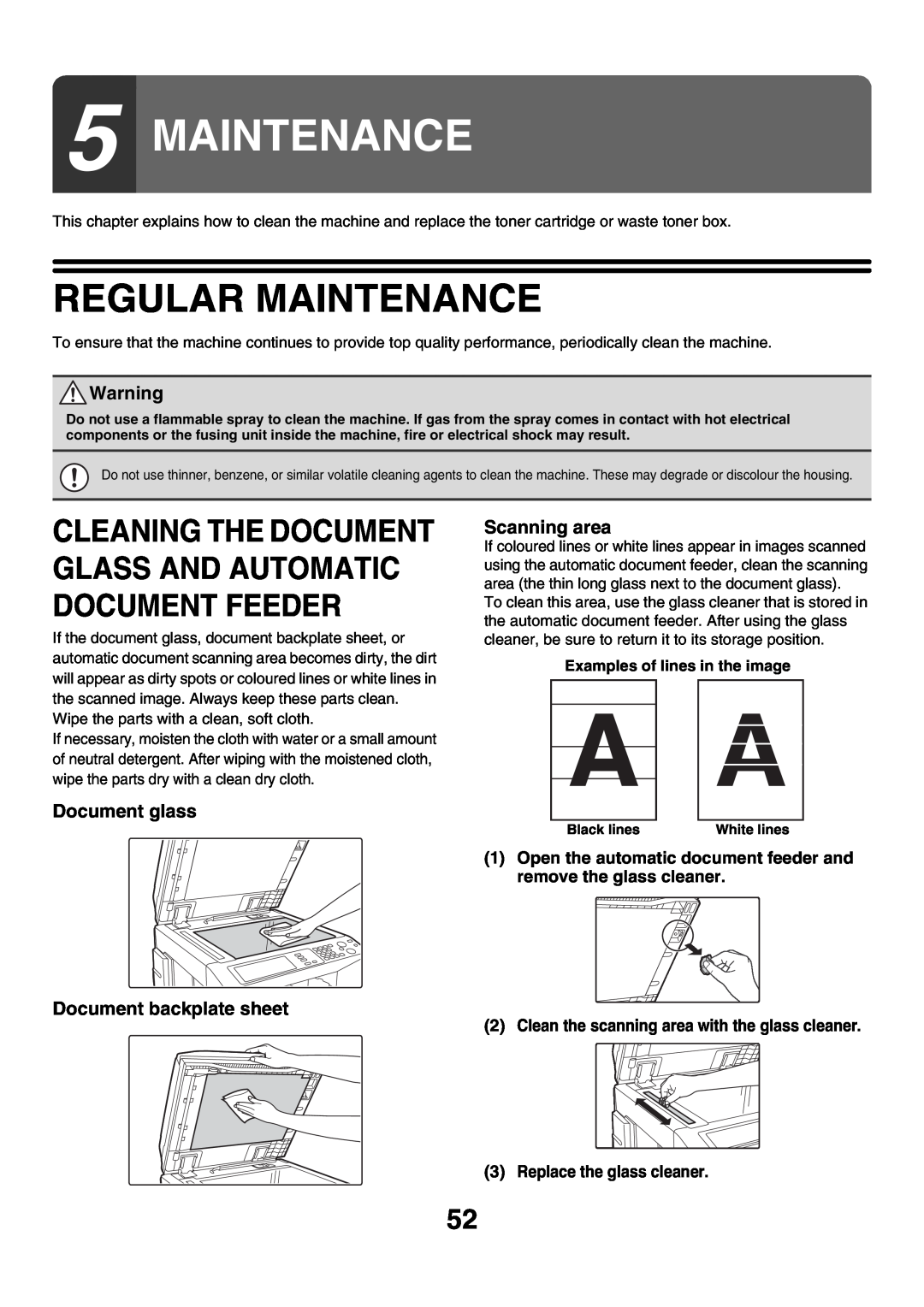 Sharp MX-2700G, MX-2300G manual Regular Maintenance, Document glass, Scanning area, Document backplate sheet 