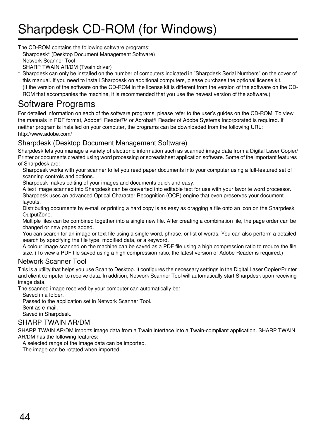 Sharp MX-2301N specifications Windows for ROM-CD Sharpdesk 