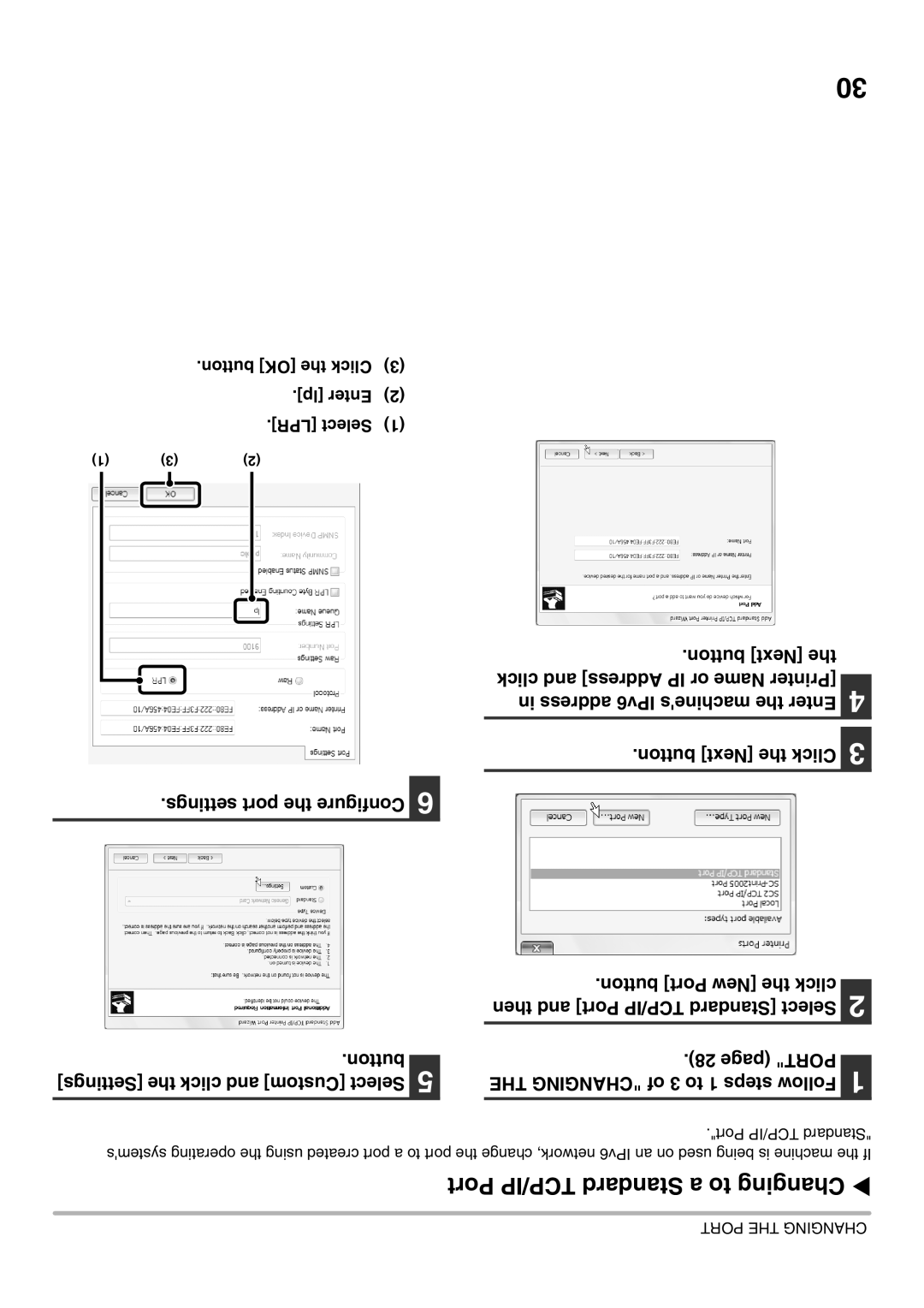 Sharp MX-2301N specifications Port TCP/IP Standard a to Changing, Button OK the Click Lp Enter LPR Select 