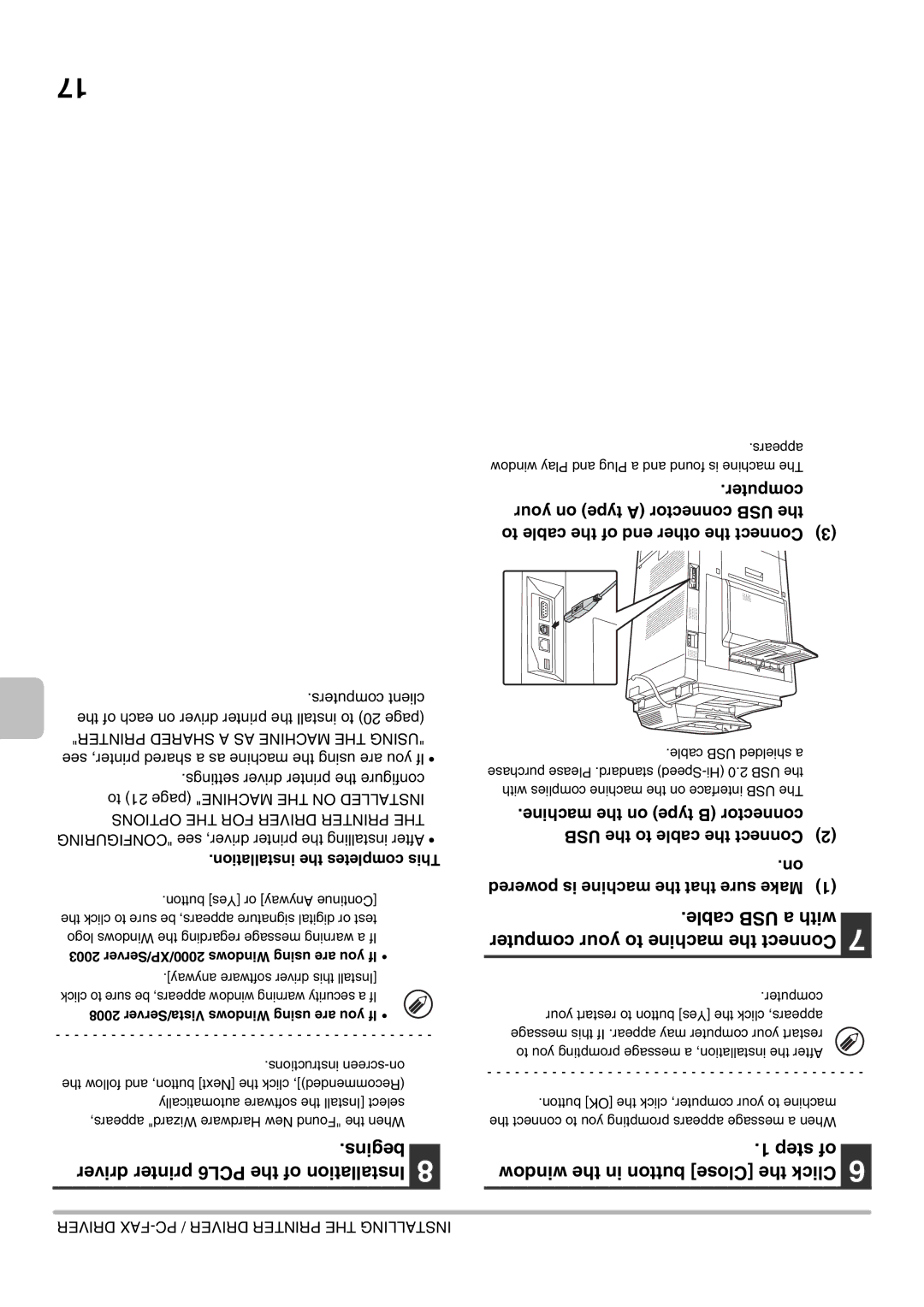 Sharp MX-2301N Begins Driver printer PCL6 the of Installation, Cable USB a with Computer your to machine the Connect 