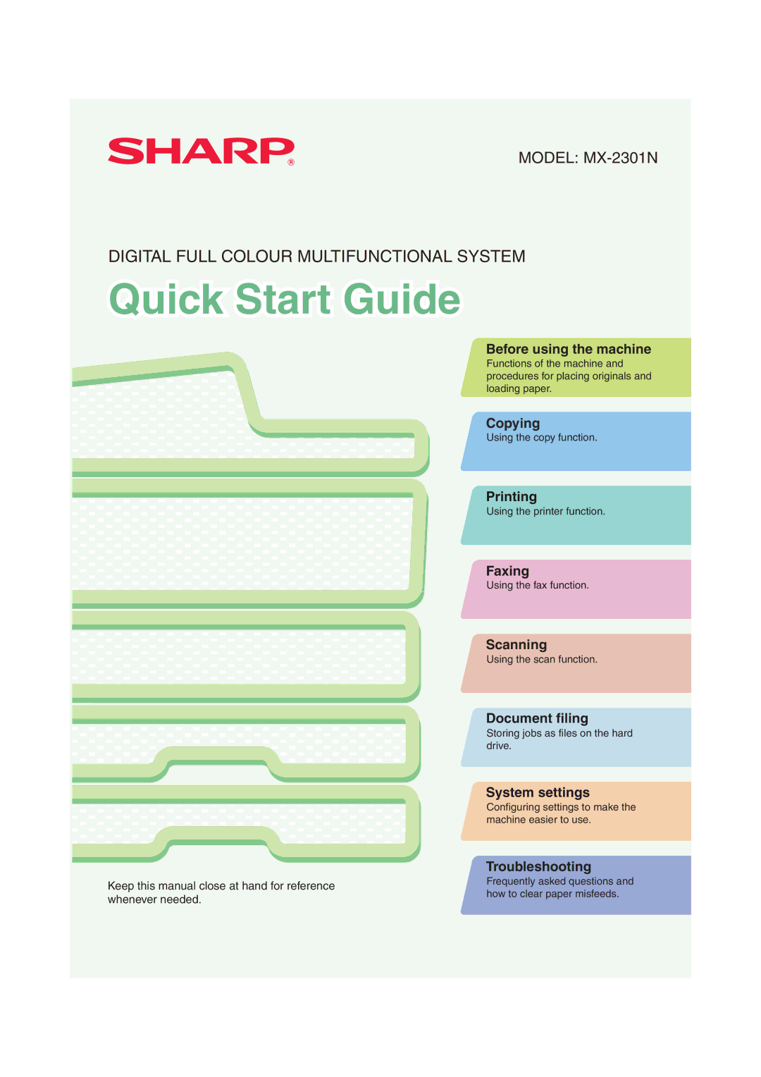 Sharp MX-2301N quick start Quick Start Guide 