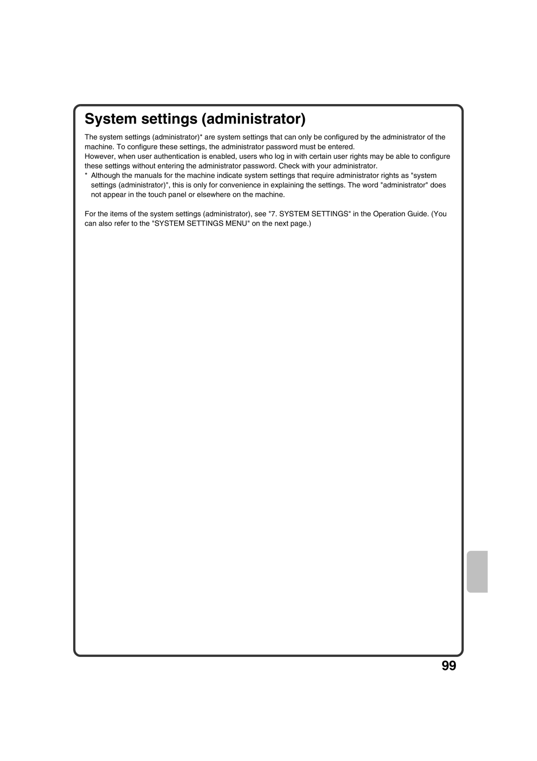 Sharp MX-2301N quick start System settings administrator 