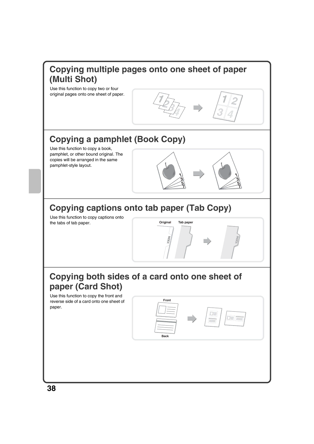 Sharp MX-2301N quick start Copying multiple pages onto one sheet of paper Multi Shot, Copying a pamphlet Book Copy 