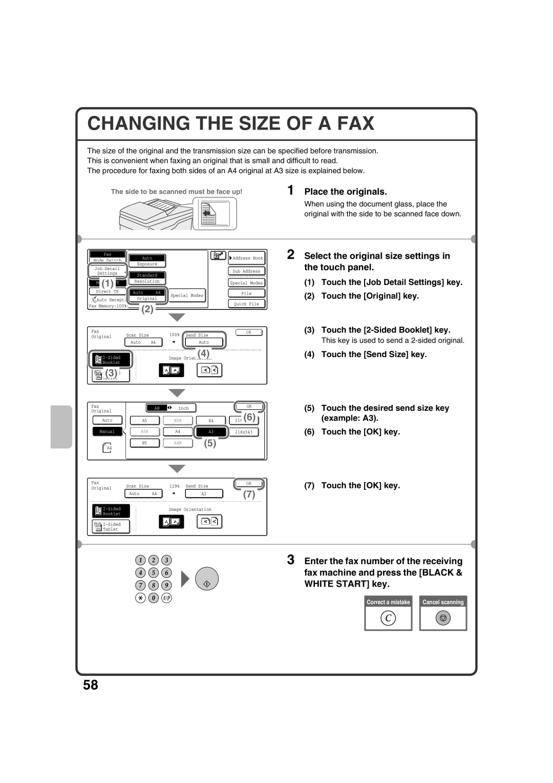 Sharp MX-2301N quick start Changing the Size of a FAX, Select the original size settings 