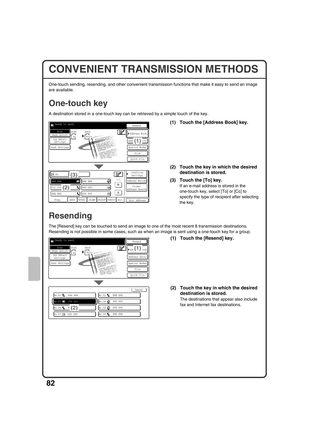 Sharp MX-2301N quick start Convenient Transmission Methods, One-touch key 