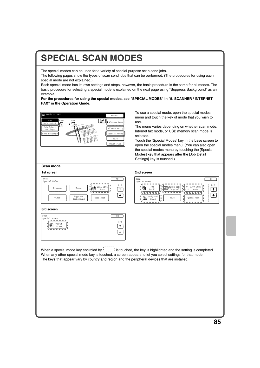 Sharp MX-2301N quick start Special Scan Modes, Scan mode 