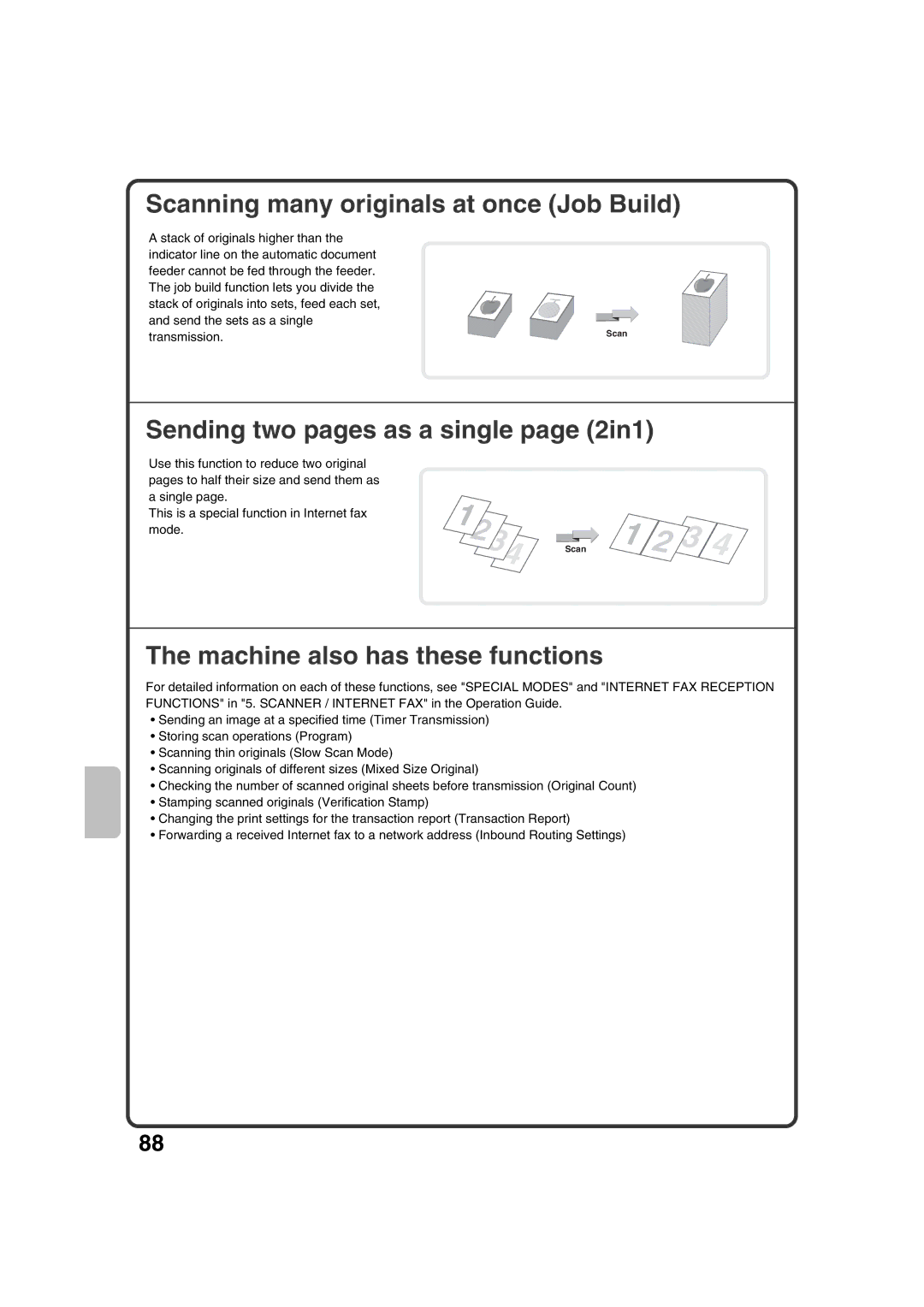 Sharp MX-2301N quick start Scanning many originals at once Job Build, Sending two pages as a single page 2in1 