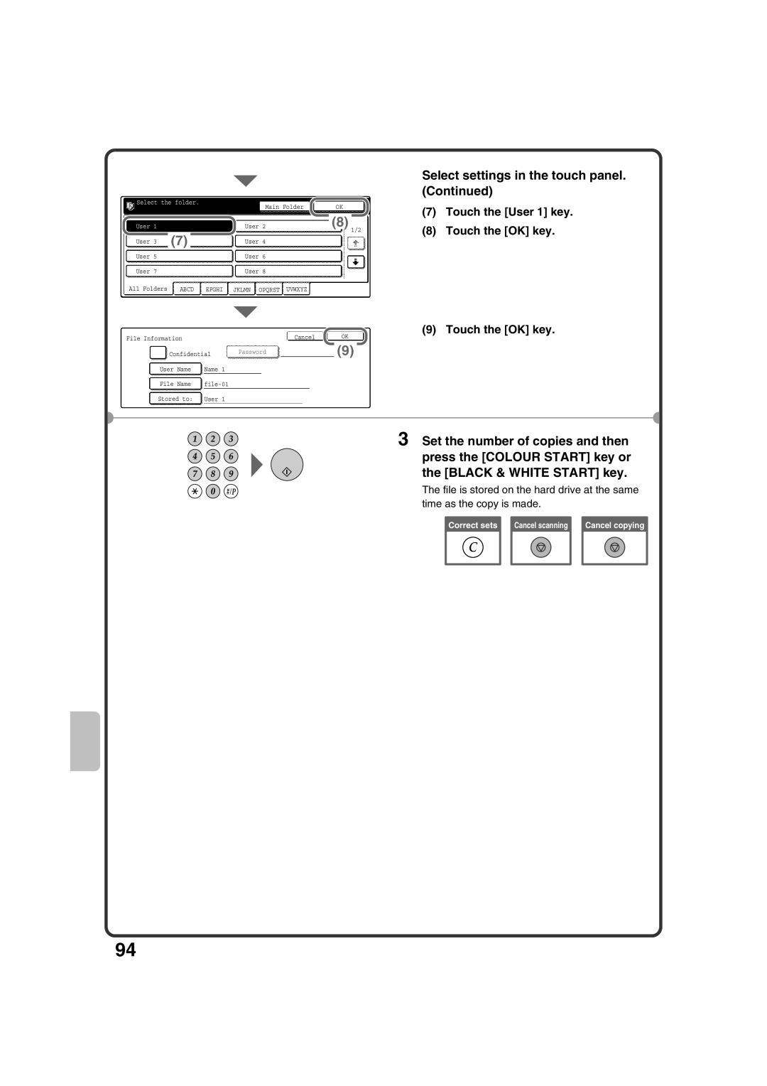 Sharp MX-2301N quick start Touch the User 1 key Touch the OK key, Abcd Efghi Jklmn Opqrst 