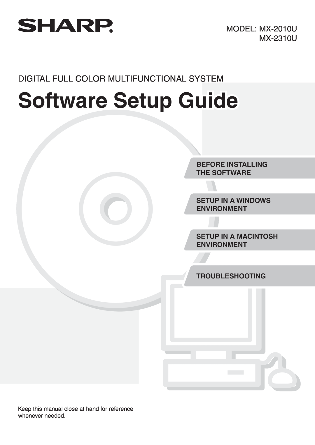 Sharp setup guide Software Setup Guide, Digital Full Color Multifunctional System, MODEL MX-2010U MX-2310U 