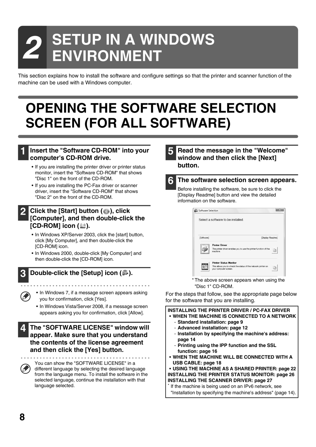 Sharp MX-2310U, MX-2010U setup guide Setup In A Windows Environment, Opening The Software Selection Screen For All Software 