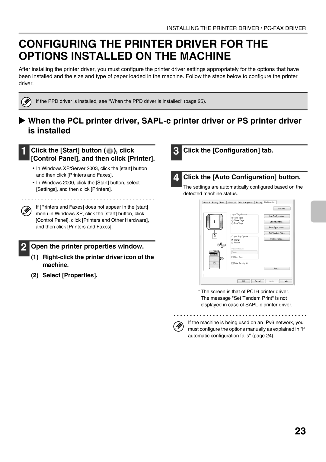Sharp MX-2010U Open the printer properties window, Click the Configuration tab 4 Click the Auto Configuration button 