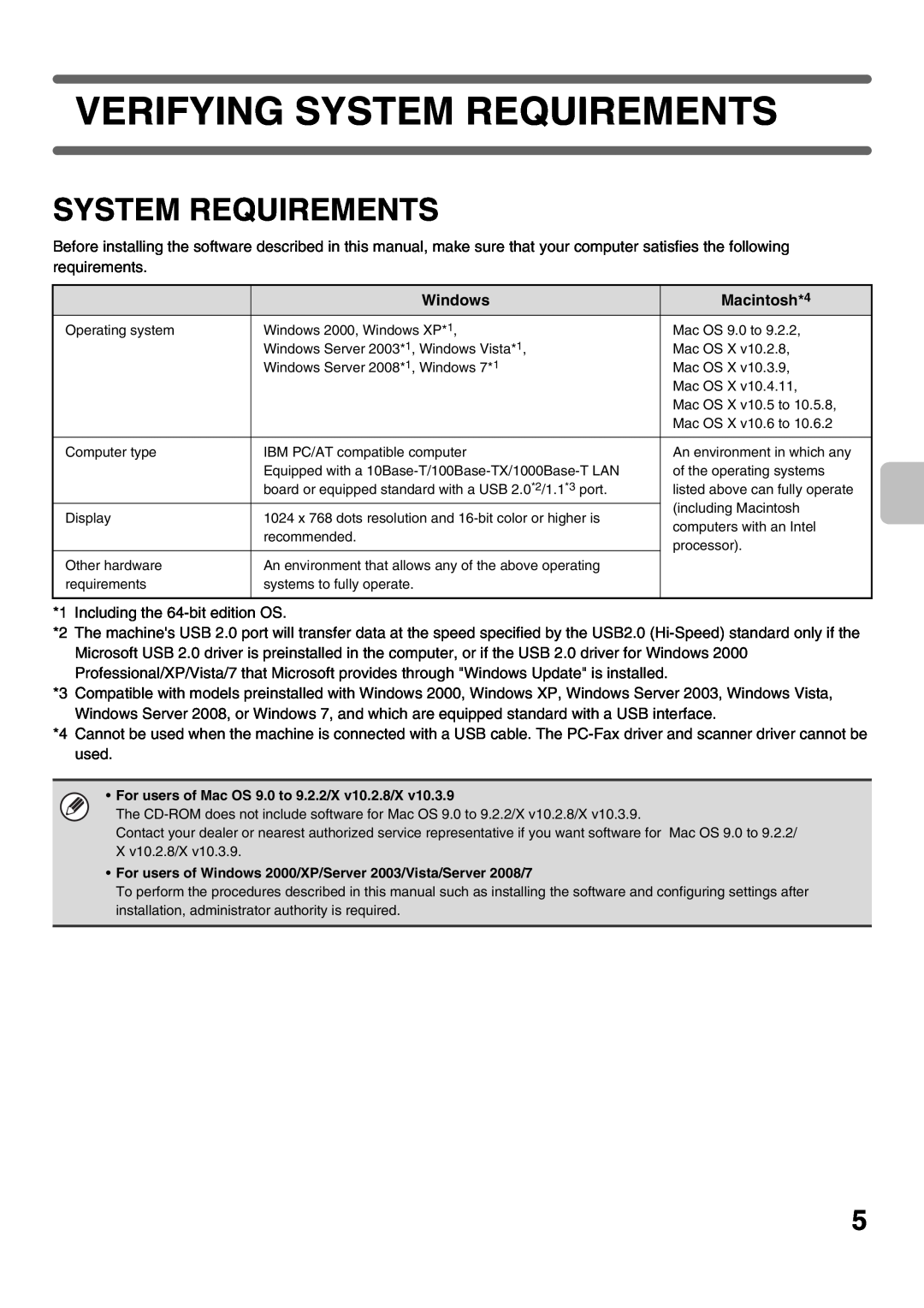 Sharp MX-2010U, MX-2310U setup guide Verifying System Requirements, Windows, Macintosh*4 