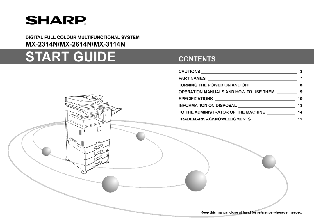 Sharp MX-3114N, MX-2614N, MX-2314N operation manual Start Guide 