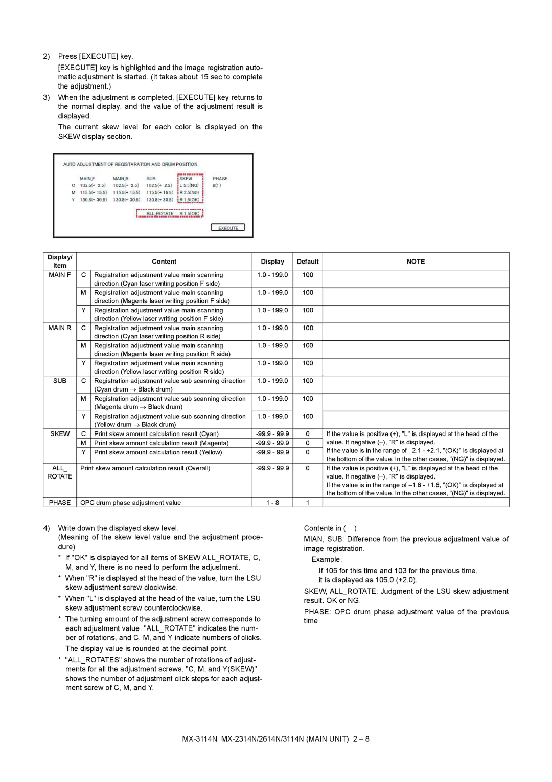 Sharp MX-2614N, MX-3114N, MX-2314N installation manual Display Content Default, Main F 