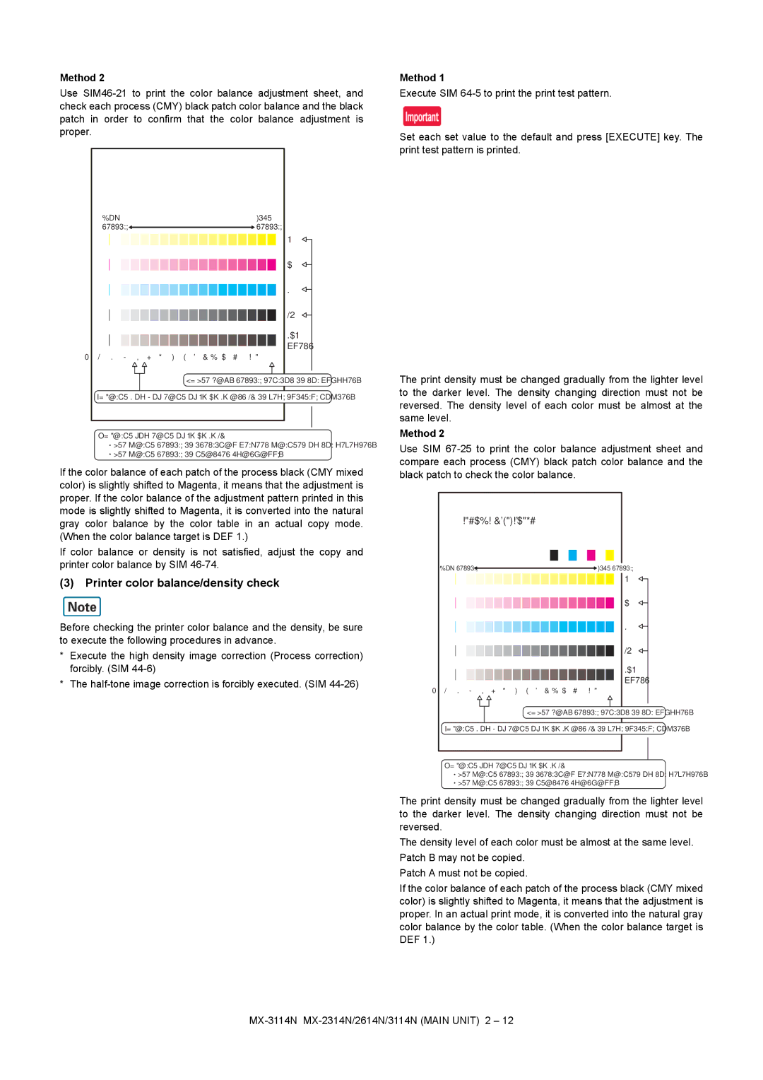 Sharp MX-3114N, MX-2614N, MX-2314N installation manual Printer color balance/density check, CMY blend 