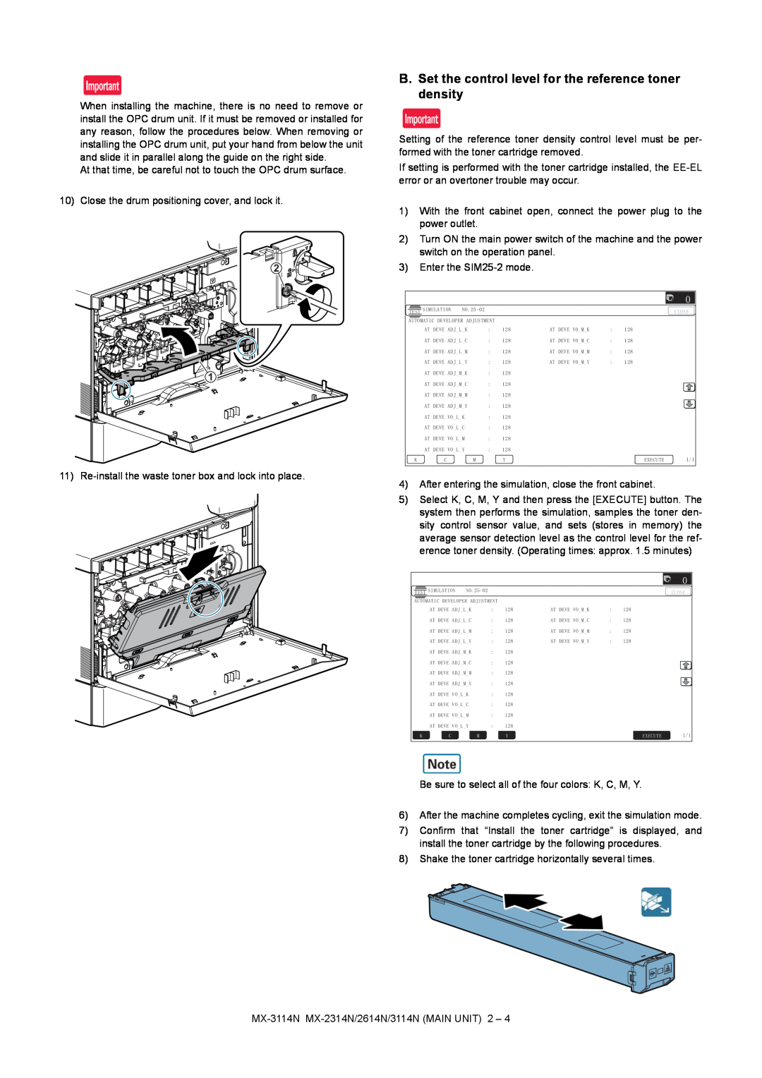 Sharp MX-2314N, MX-2614N, MX-3114N installation manual B. Set the control level for the reference toner density, ǂǂǂ ǂǂ 