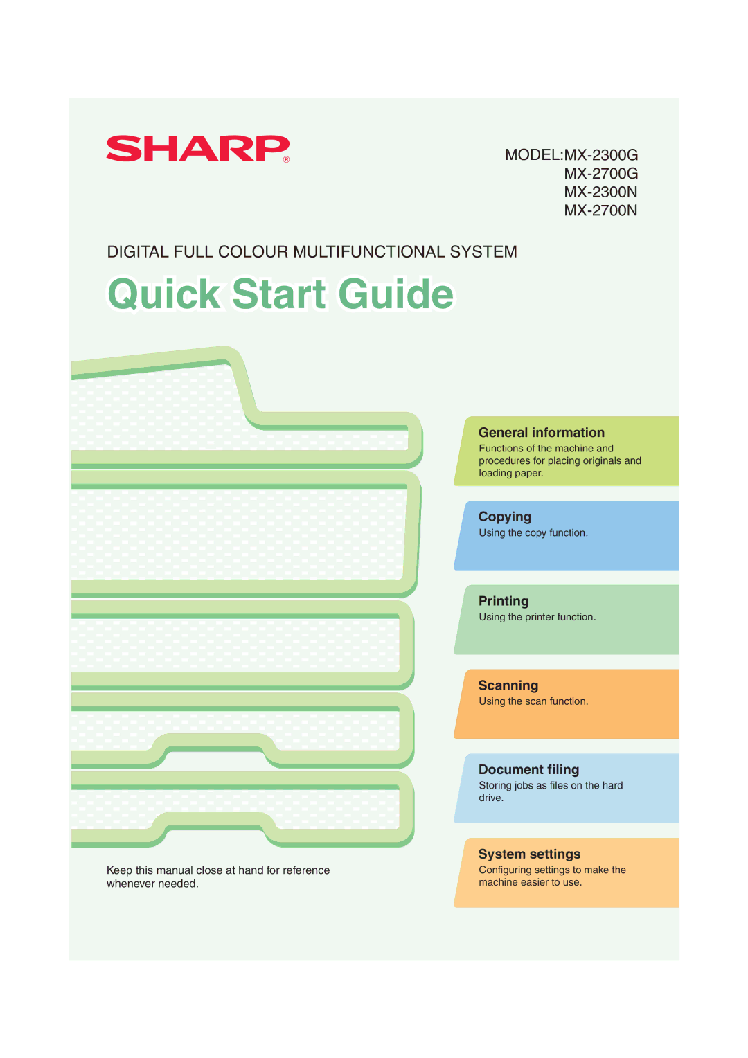 Sharp MX-2300G, MX-2700N, MX-2300N, MX-2700G quick start Quick Start Guide 