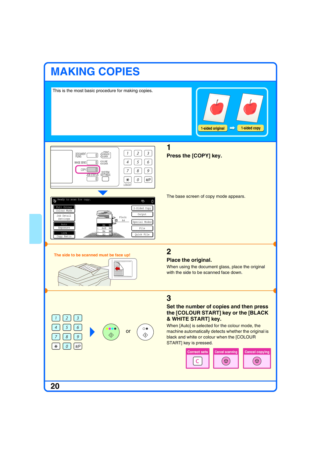 Sharp MX-2300N, MX-2700N, MX-2300G, MX-2700G quick start Press the Copy key, Place the original 