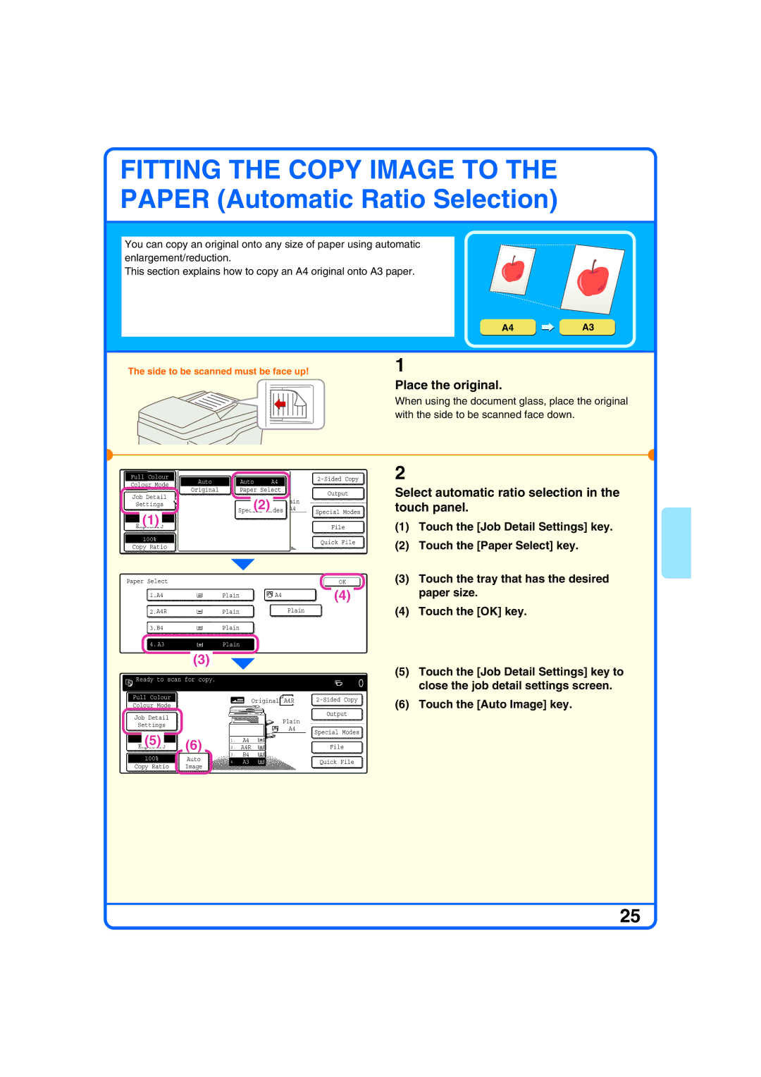 Sharp MX-2700G, MX-2700N, MX-2300G, MX-2300N quick start Select automatic ratio selection in the touch panel 