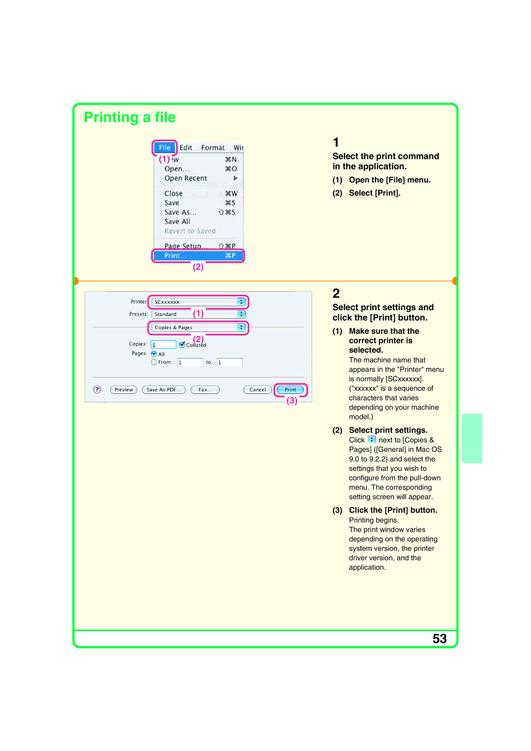 Sharp MX-2700G, MX-2700N Make sure that 2correct printer is selected, Select print settings, Click the Print button 