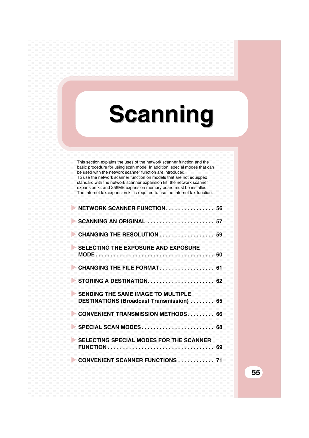 Sharp MX-2300G Changing the File Format X Storing a Destination, Convenient Transmission Methods X Special Scan Modes 