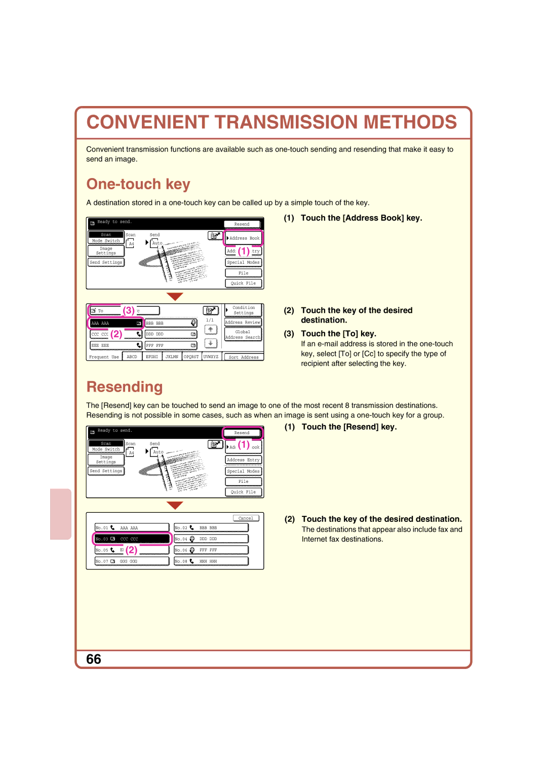 Sharp MX-2700N, MX-2300G, MX-2300N, MX-2700G quick start Convenient Transmission Methods, One-touch key 