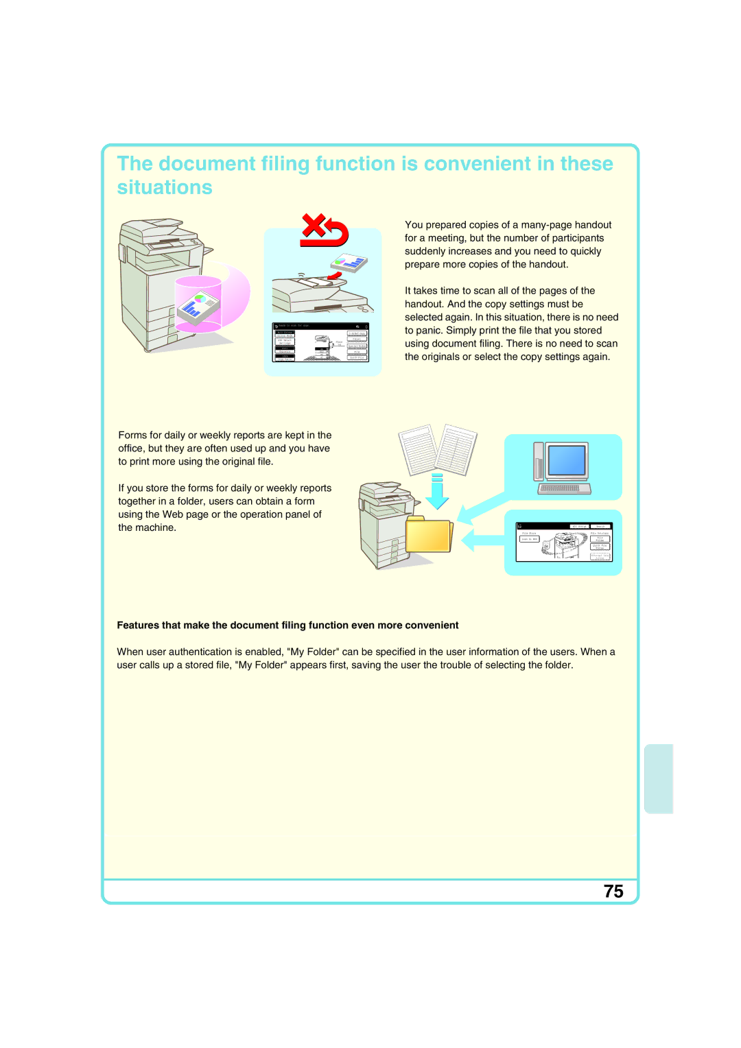 Sharp MX-2300G, MX-2700N, MX-2300N, MX-2700G quick start Document filing function is convenient in these situations 