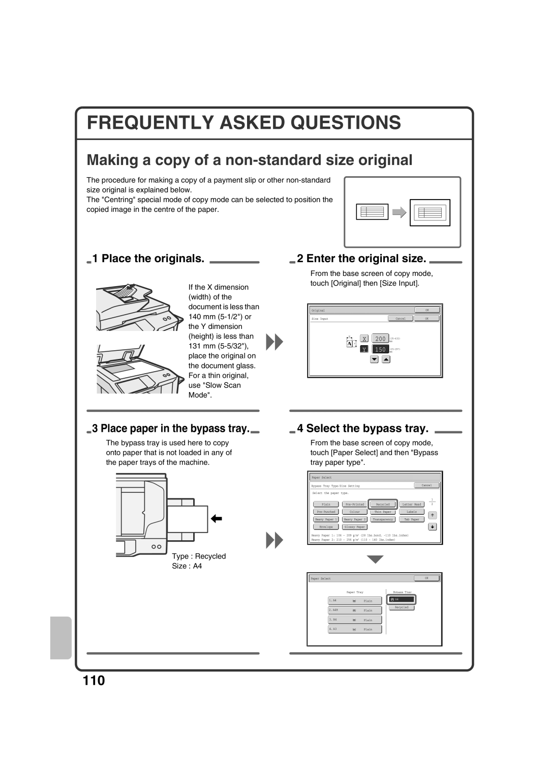 Sharp MX-3100N, MX-2600N quick start Frequently Asked Questions, Making a copy of a non-standard size original 