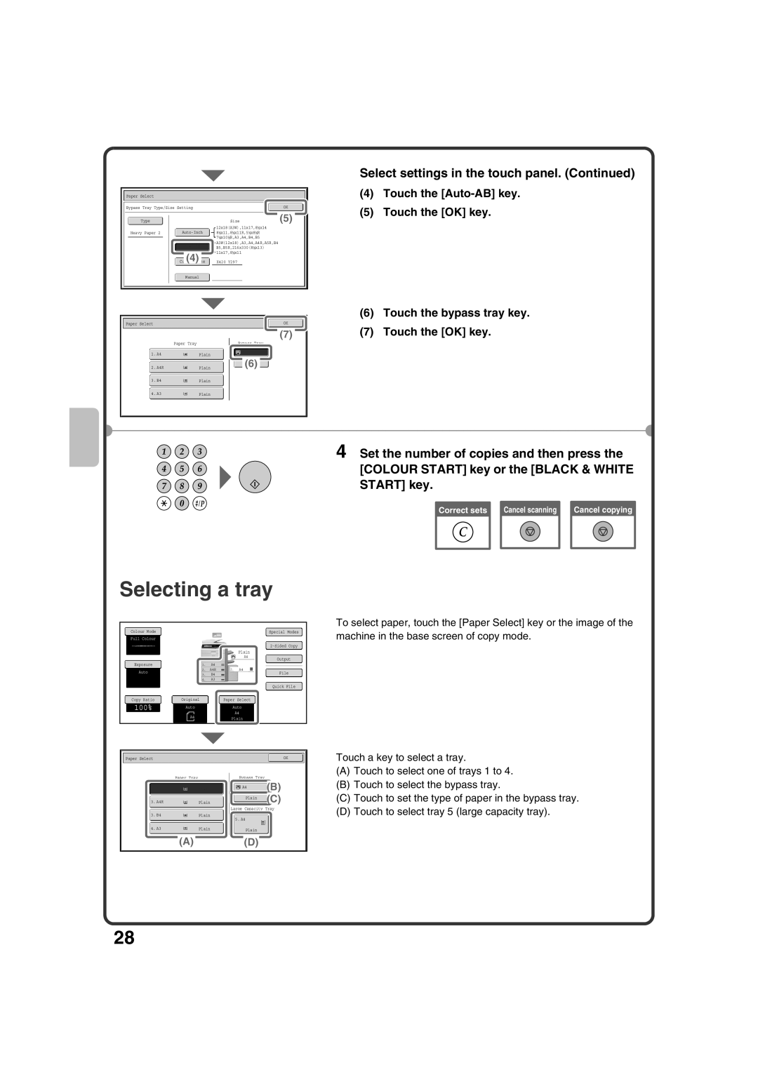 Sharp MX-3100N, MX-2600N quick start Selecting a tray 