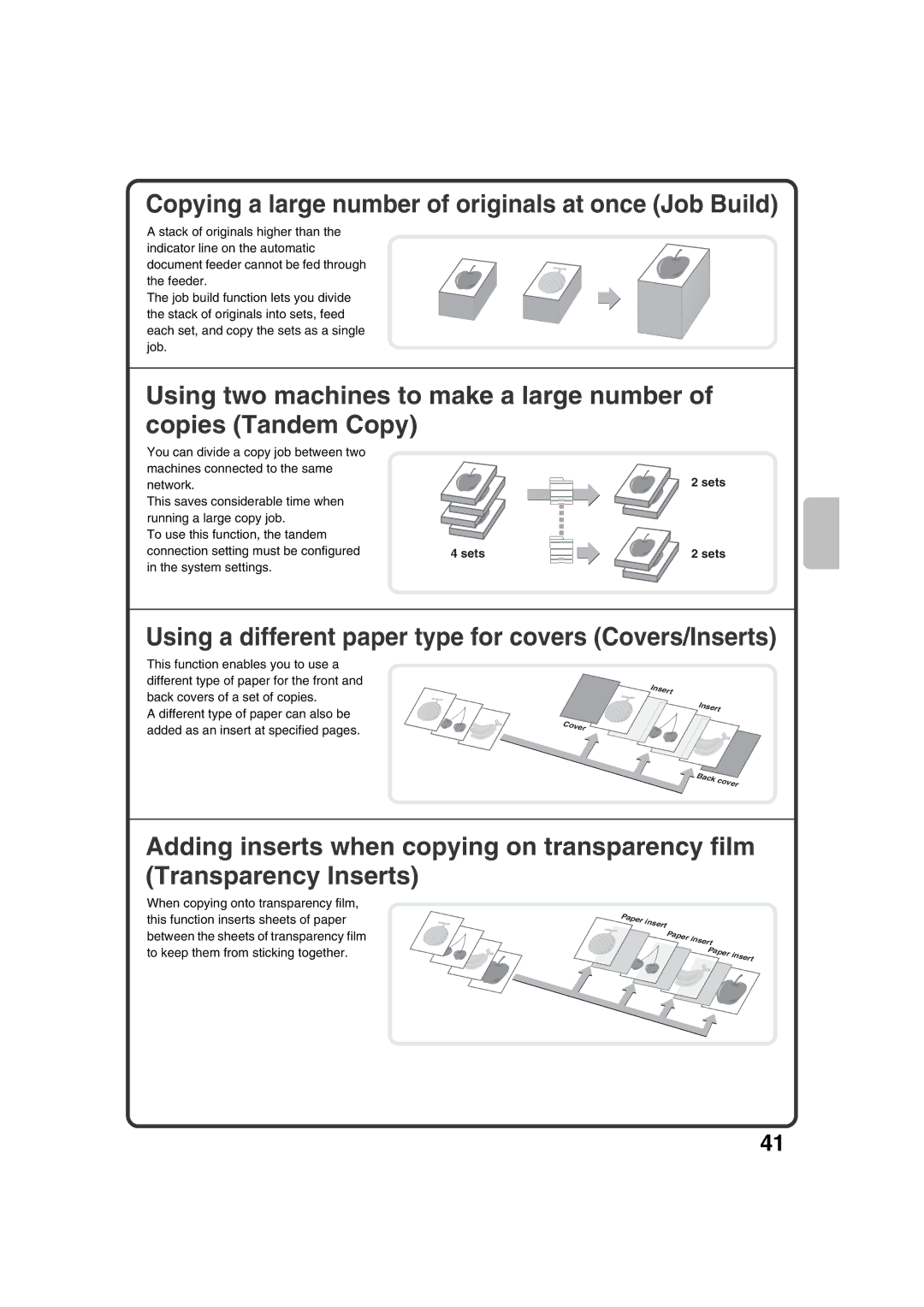 Sharp MX-2600N, MX-3100N quick start Using a different paper type for covers Covers/Inserts, Sets 