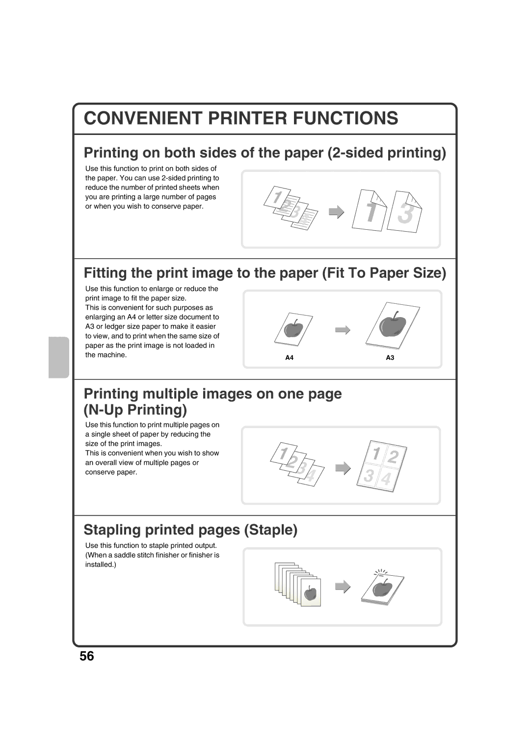 Sharp MX-3100N, MX-2600N quick start Convenient Printer Functions, Printing on both sides of the paper 2-sided printing 