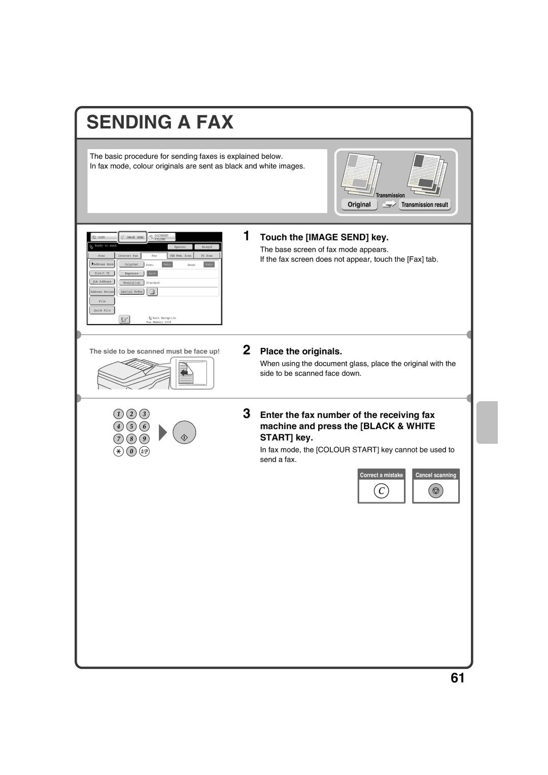 Sharp MX-2600N, MX-3100N quick start Sending a FAX, Touch the Image Send key 