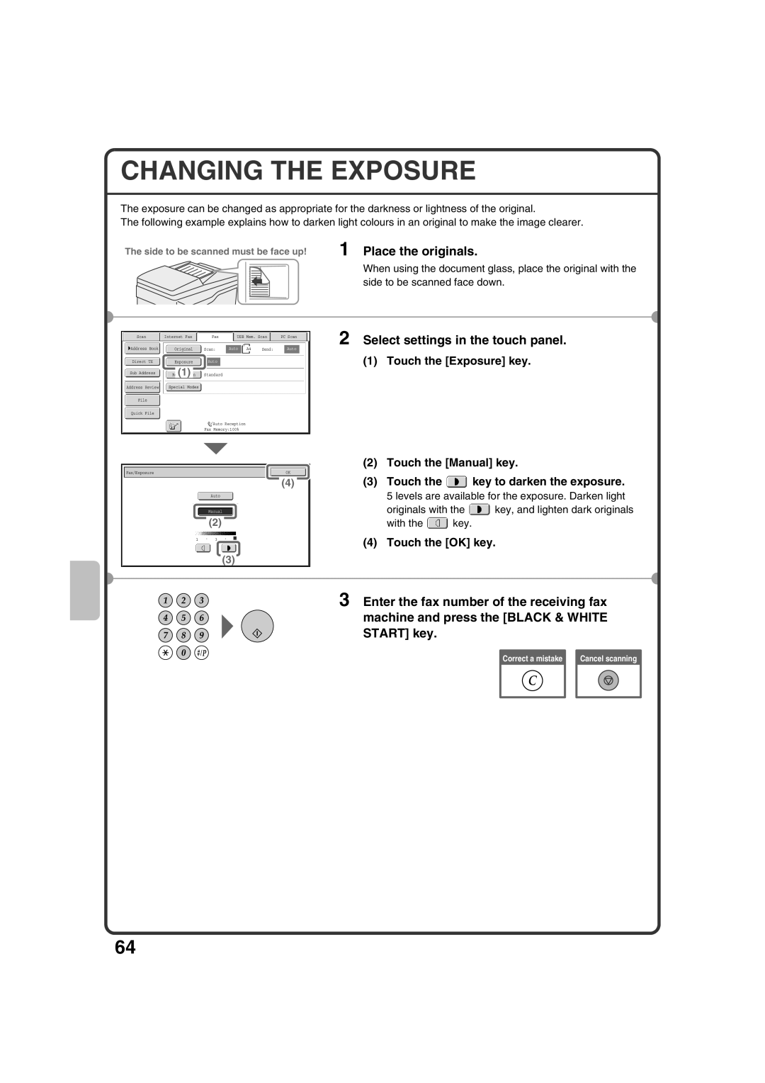 Sharp MX-3100N, MX-2600N quick start Changing the Exposure 