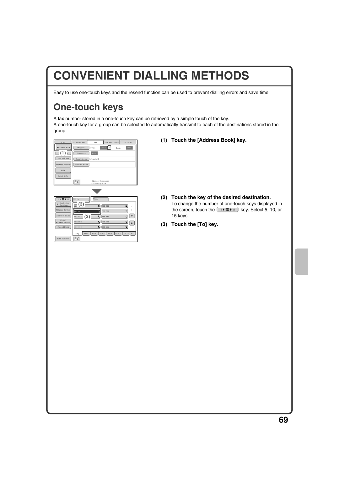 Sharp MX-2600N, MX-3100N quick start Convenient Dialling Methods, One-touch keys, Touch the To key 