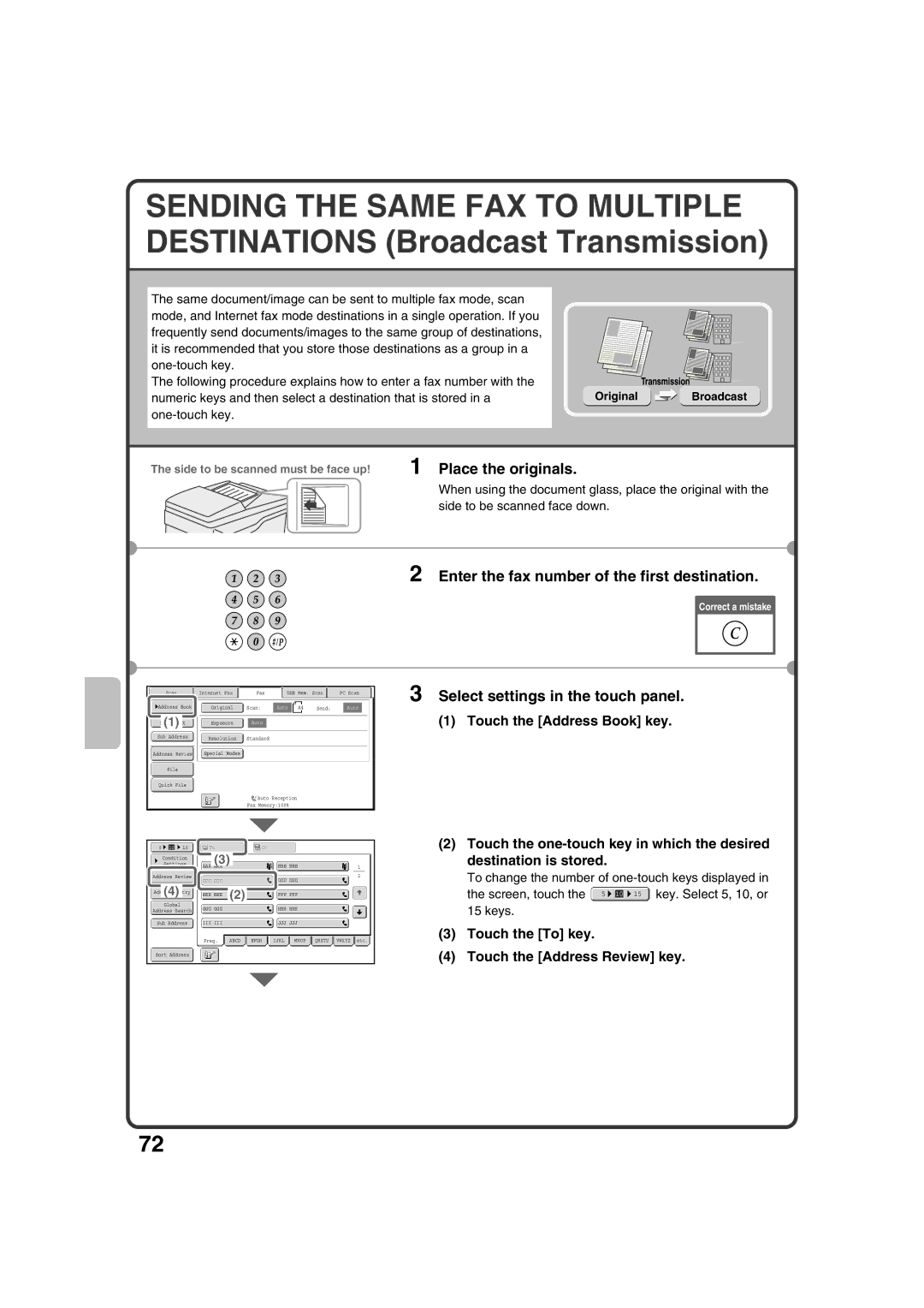 Sharp MX-3100N, MX-2600N quick start Touch the To key Touch the Address Review key, Original Broadcast 