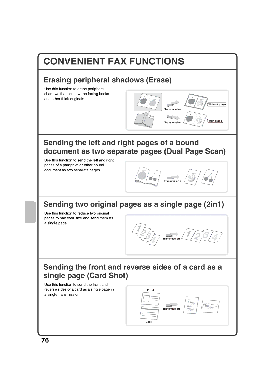 Sharp MX-3100N, MX-2600N quick start Convenient FAX Functions, Sending two original pages as a single page 2in1 