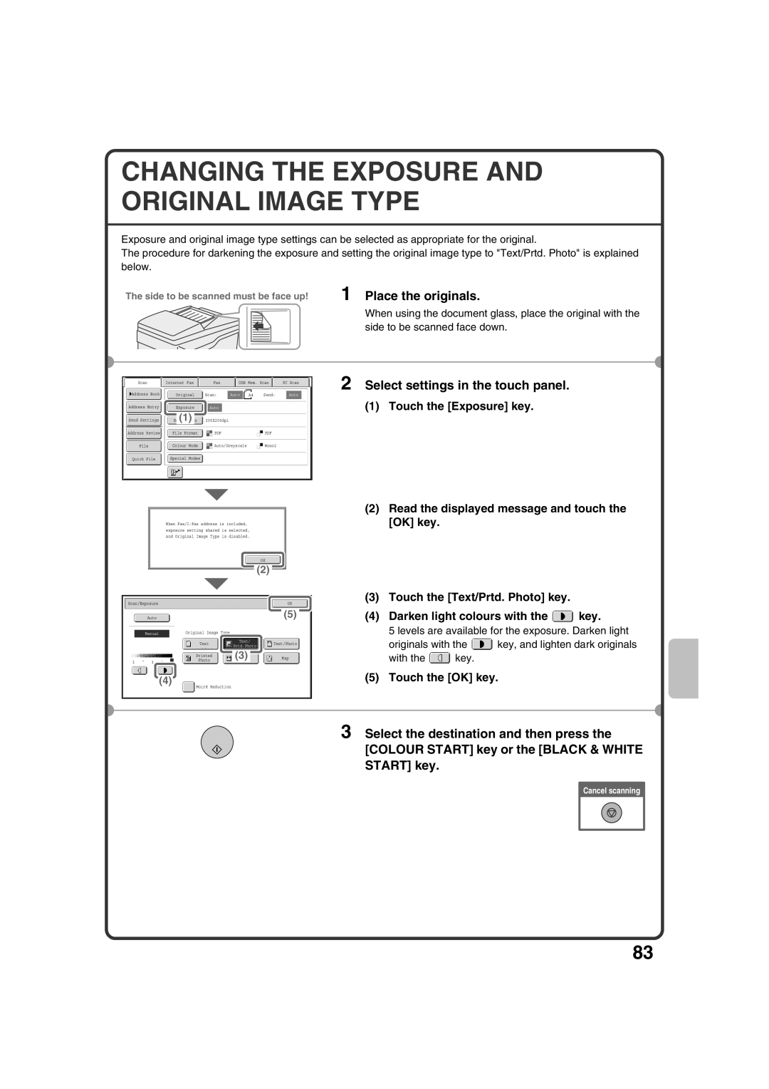 Sharp MX-2600N, MX-3100N quick start Changing the Exposure and Original Image Type, Touch the OK key 