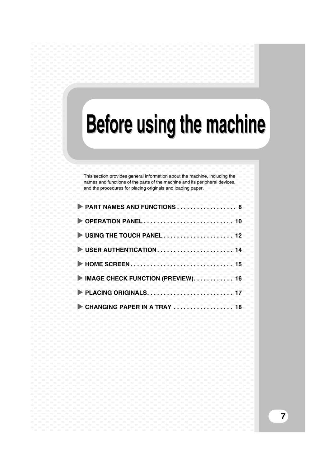 Sharp MX-2600N, MX-3100N quick start Before using the machine 