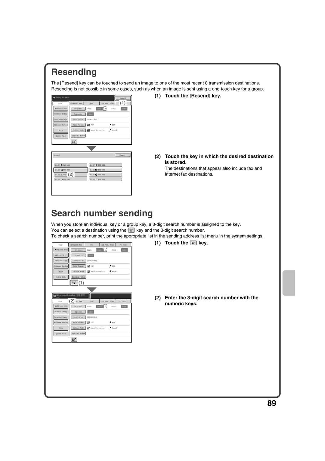 Sharp MX-2600N, MX-3100N quick start Search number sending, Touch the Resend key 