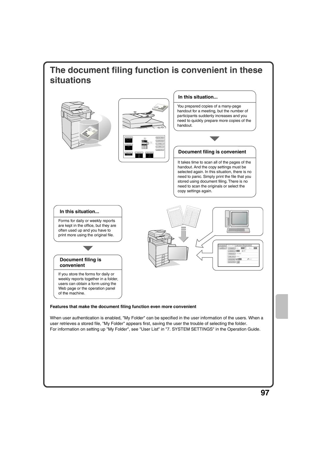 Sharp MX-2600N Document filing function is convenient in these situations, This situation, Document filing is convenient 