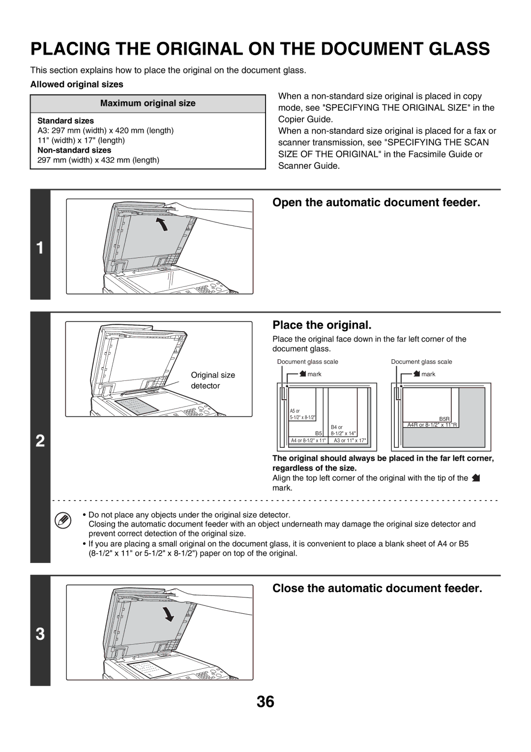 Sharp MX-3500N manual Placing the Original on the Document Glass, Open the automatic document feeder Place the original 