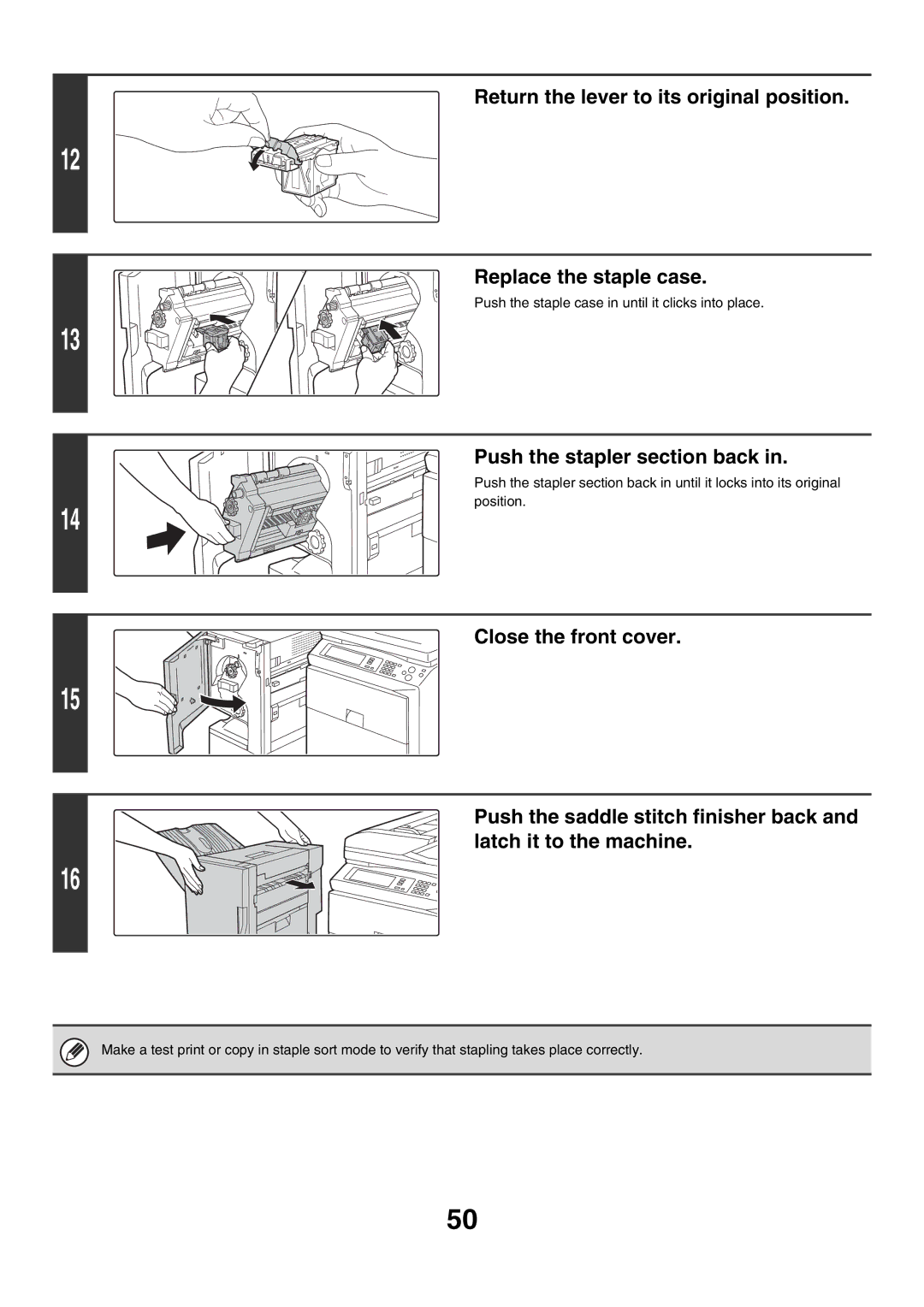 Sharp MX-3500N manual Push the stapler section back 