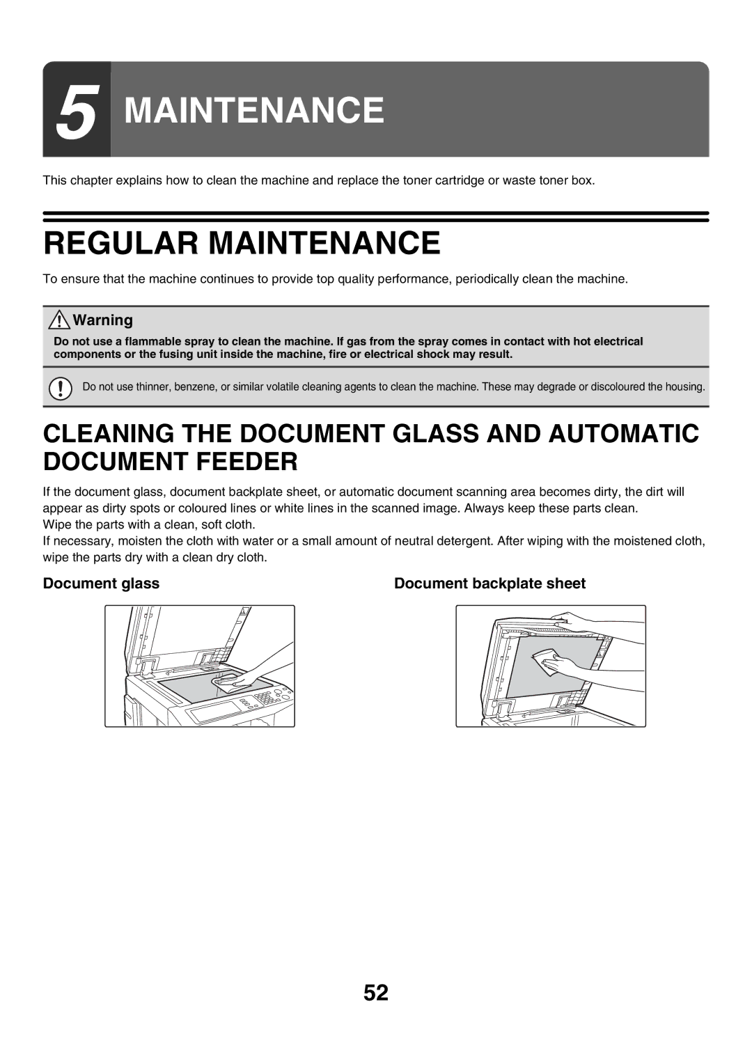 Sharp MX-3500N manual Regular Maintenance, Cleaning the Document Glass and Automatic Document Feeder 