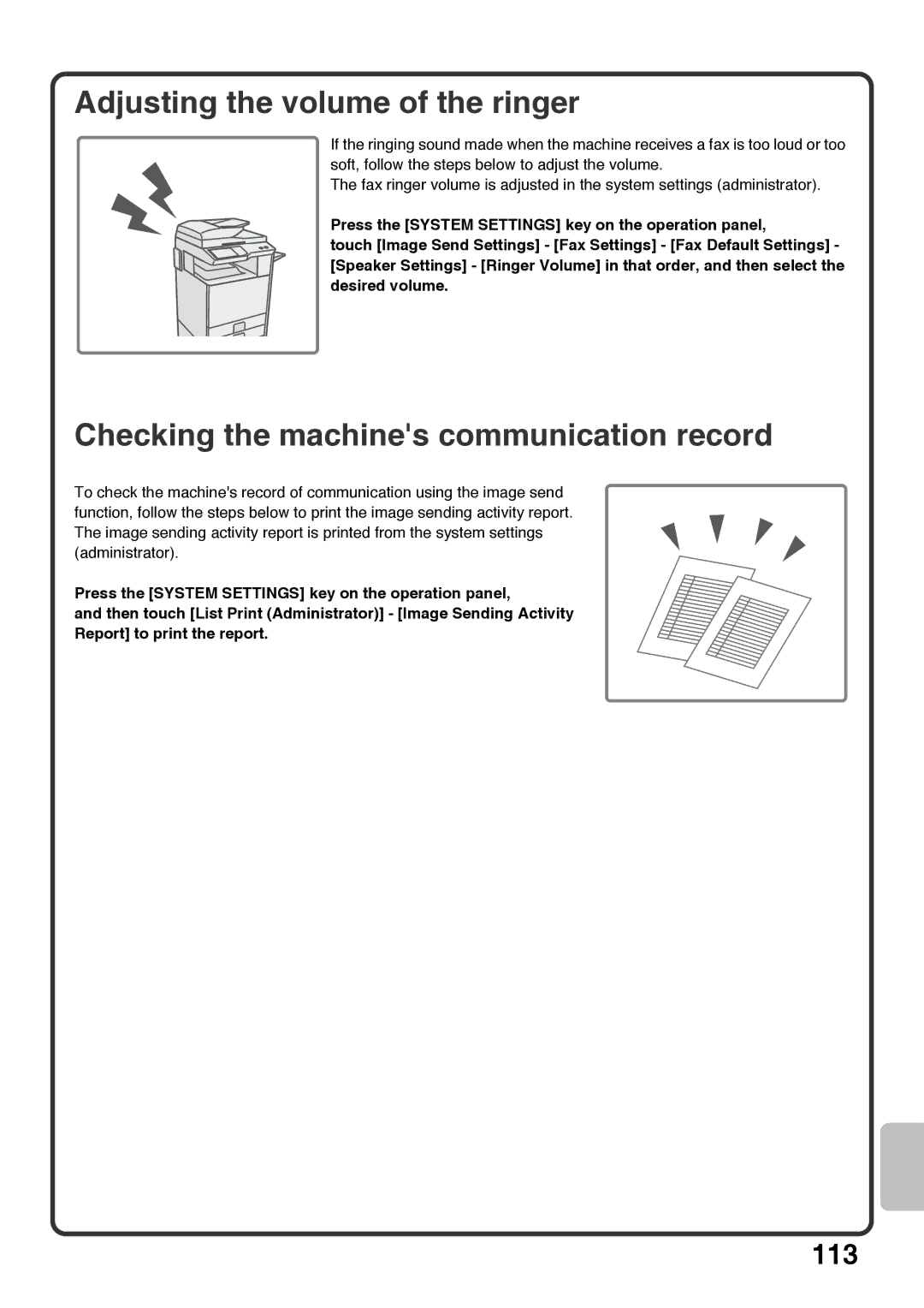 Sharp MX-5001N, MX-4100N, MX-5000N, MX-4101N Adjusting the volume of the ringer, Checking the machines communication record 