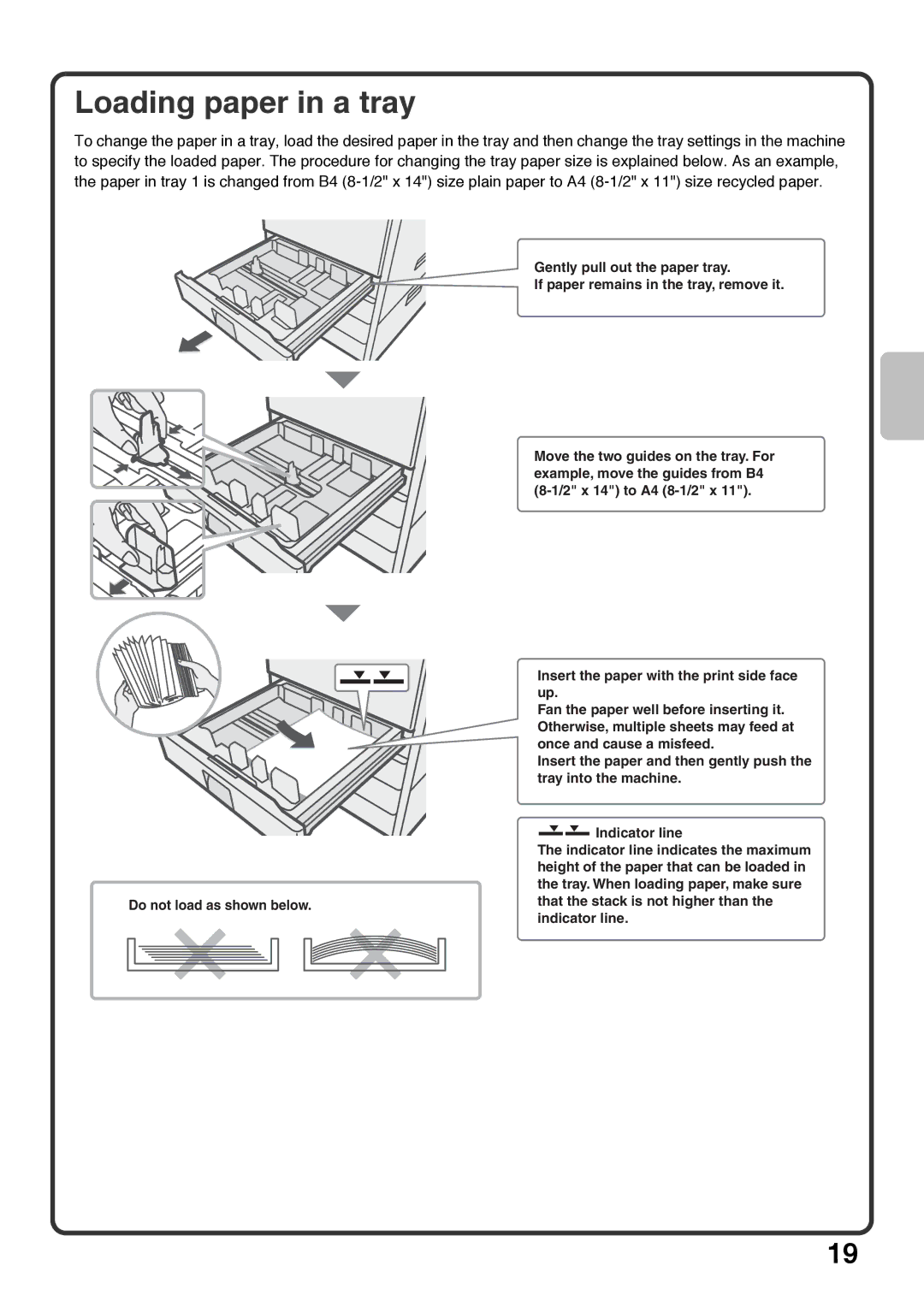 Sharp MX-5000N, MX-4100N, MX-4101N, MX-5001N quick start Loading paper in a tray 