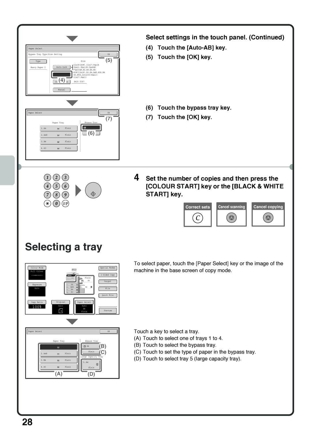 Sharp MX-4101N, MX-4100N, MX-5000N, MX-5001N quick start Selecting a tray 