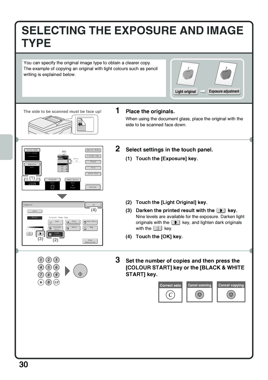 Sharp MX-4100N, MX-5000N, MX-4101N, MX-5001N quick start Selecting the Exposure and Image Type, Light original 