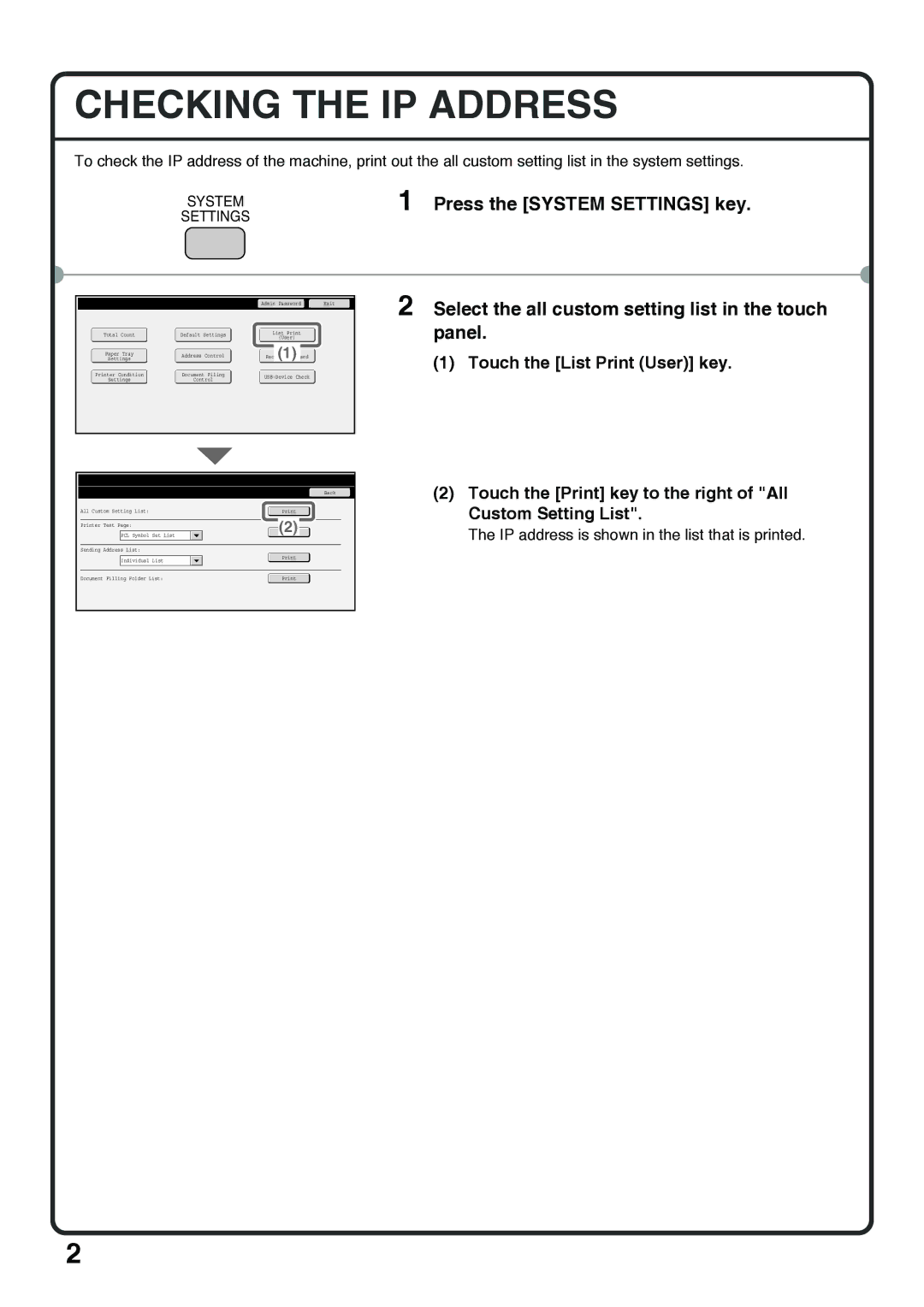 Sharp MX-4100N, MX-5000N, MX-4101N, MX-5001N quick start Checking the IP Address, Press the System Settings key 