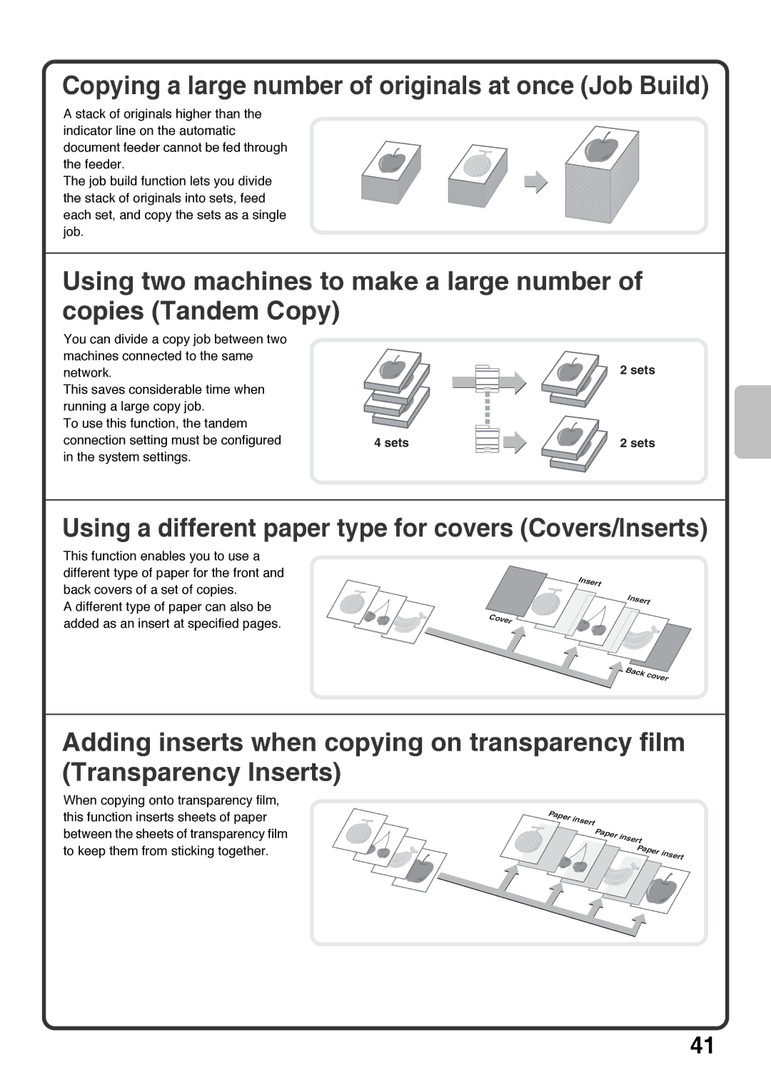 Sharp MX-5001N, MX-4100N, MX-5000N, MX-4101N quick start Using a different paper type for covers Covers/Inserts, Sets 